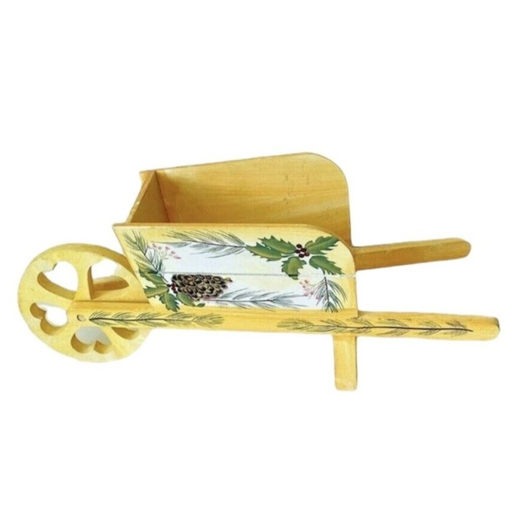 Plant Stand Wood Wheelbarrow Flower Planter Rustic Country Xmas 18" x 8" x 6"